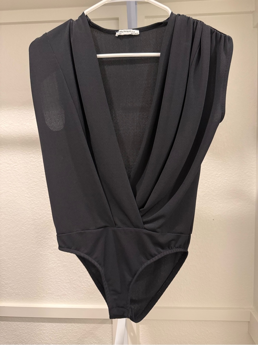 Zara Black Draped V-Neck Bodysuit